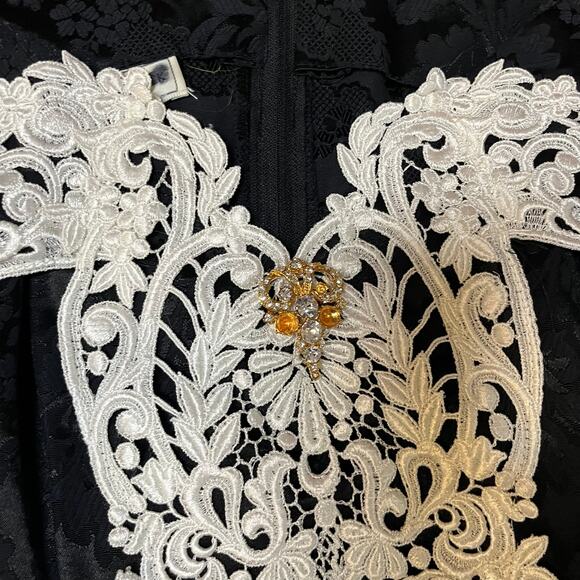 Vintage 90's Scott McClintock Formal Event Dress $ Black White Lace Edwardian - Picture 4 of 12